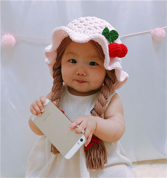 Handmade Knitted Baby Girl Wig Hat Caps