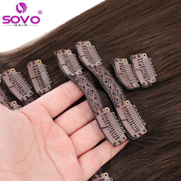 SOVO 100% Remy Human Hair Extension 100gr or 200gr Clip-Ons