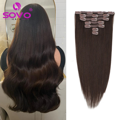 SOVO 100% Remy Human Hair Extension 100gr or 200gr Clip-Ons
