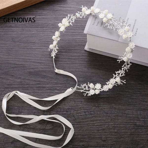 GETNOIVAS Bridal Flower Ribbon Headband