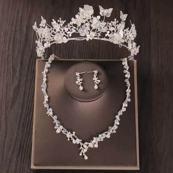Luxury Crystal Pearl Butterfly Costume Jewelry Set