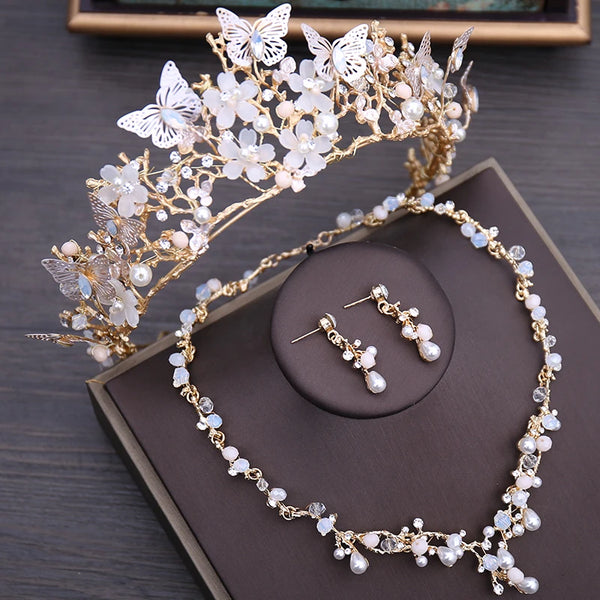 Luxury Crystal Pearl Butterfly Costume Jewelry Set