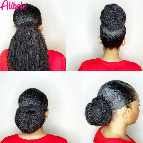 Alibele Mogolian Human Hair Kinky Curly Drawstring Ponytail