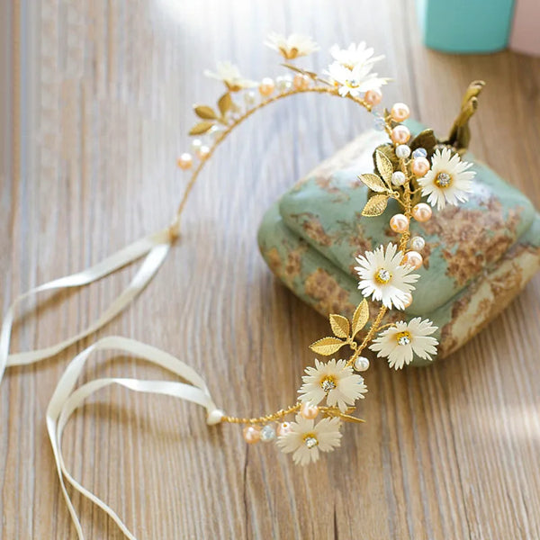 GETNOIVAS Bridal Flower Ribbon Headband
