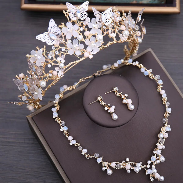 Forseven Luxury Crystal Beads Pearl Butterfly Costume Jewelry