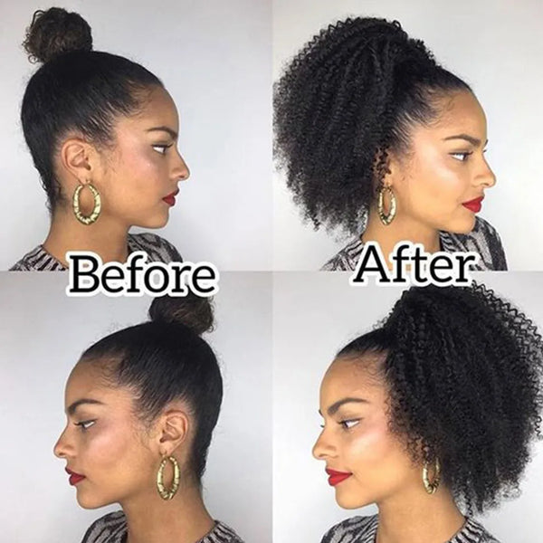 Alibele Mogolian Human Hair Kinky Curly Drawstring Ponytail
