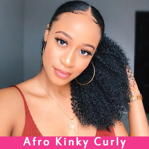 Alibele Mogolian Human Hair Kinky Curly Drawstring Ponytail