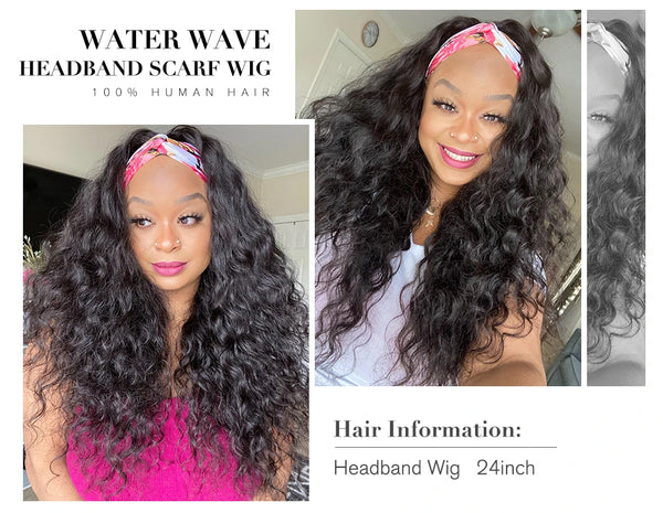 Unice Water Wave Human Hair Headband Scarf Wig