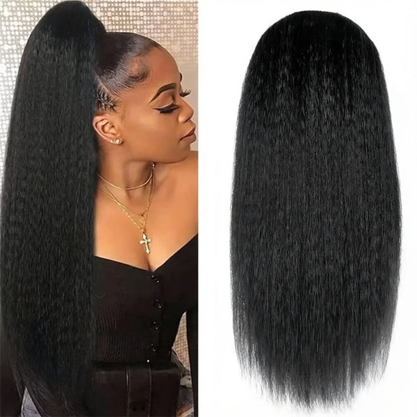 SerenaStar Brazilian Kinky Straight Drawstring Remy Human Hair Ponytail