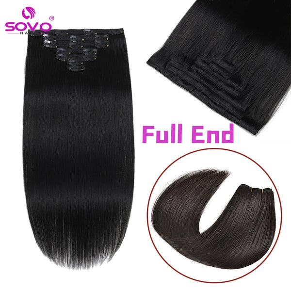 SOVO 100% Remy Human Hair Extension 100gr or 200gr Clip-Ons