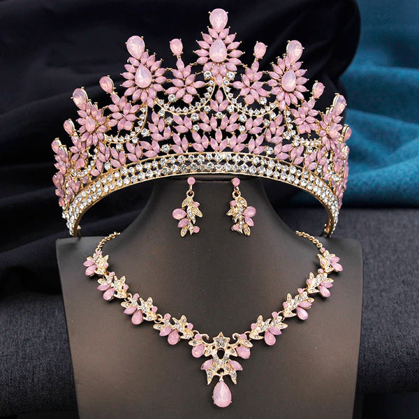 Cenmon Tiara and Necklace Earrings Jewelry Set