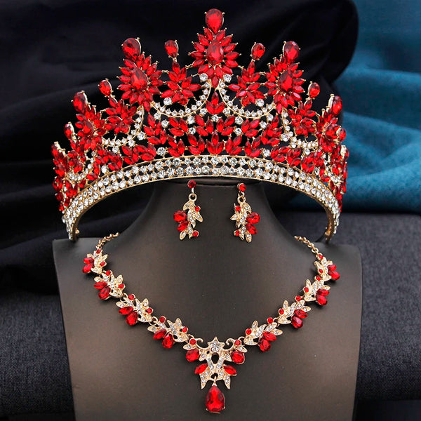 Cenmon Tiara and Necklace Earrings Jewelry Set