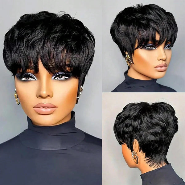 Synthetic Pixie Cut Wig with Bangs