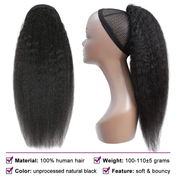 SerenaStar Brazilian Kinky Straight Drawstring Remy Human Hair Ponytail