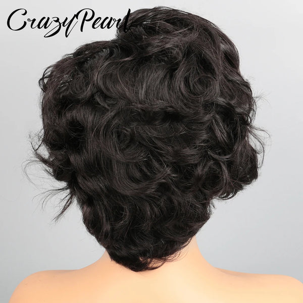 CrazyPearl Brazilian Pixie Cut Remy Human Hair Wig