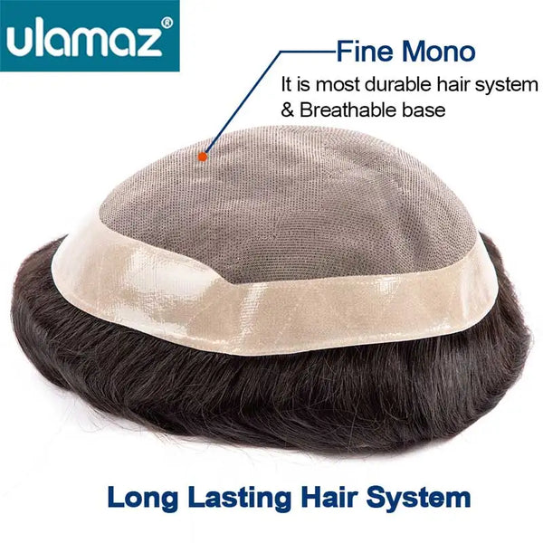 Ulamaz Indian Men's 100% Human Capillary Hair System