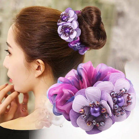 Fengche Yarn Silk Flower Elastic Hair Band