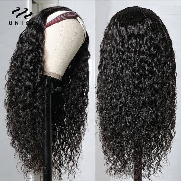 Unice Water Wave Human Hair Headband Scarf Wig