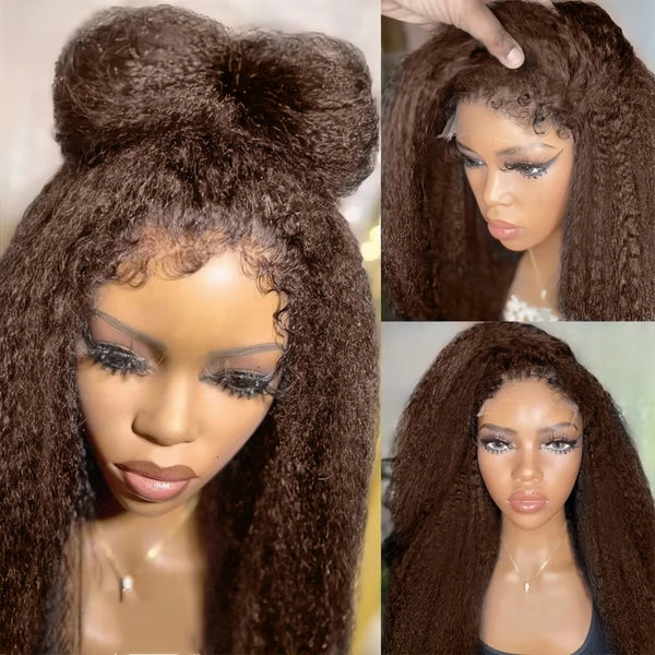Wig Queen Yaki Straight HD Lace Frontal Human Hair Wig with Baby Hair