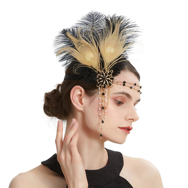 Rhinestone 1920s Vintage Feather Headband