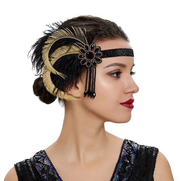 Rhinestone 1920s Vintage Feather Headband