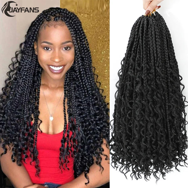 Jayfans Synthetic Boho Goddess Crochet Box Braids with Curly Ends