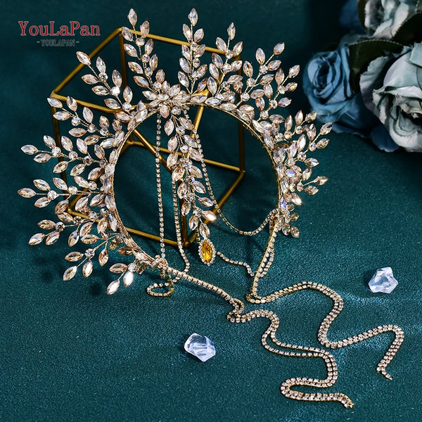 YouLaPan Handmade Rhinestone Wedding Crown Headband