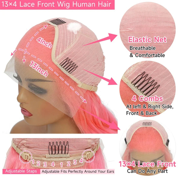 Finros Brazilian HD Lace Frontal Pink Human Hair Wig