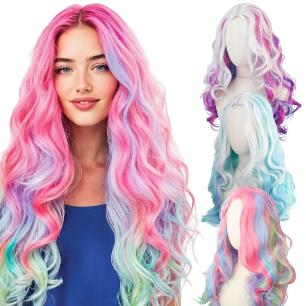 Mixed Color Gradient Anime Cosplay Synthetic Wig