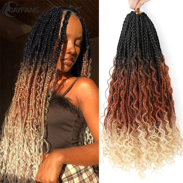 Jayfans Synthetic Boho Goddess Crochet Box Braids with Curly Ends