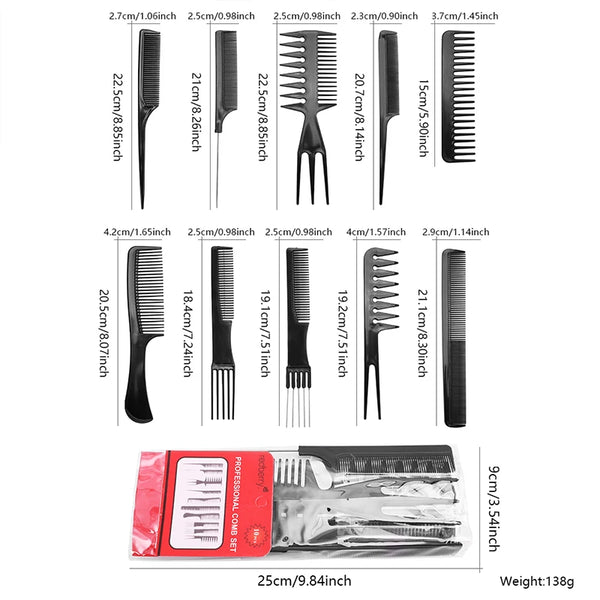 Barbertop 10 Piece Hair Styling Comb Set