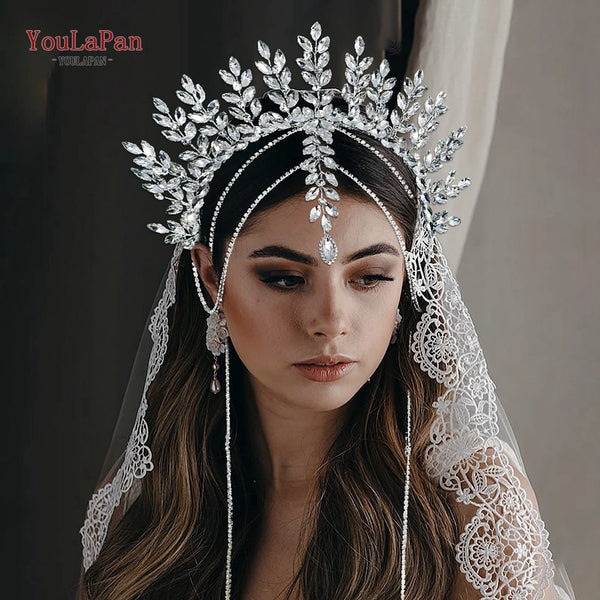 YouLaPan Handmade Rhinestone Wedding Crown Headband