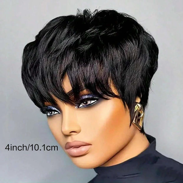 Synthetic Pixie Cut Wig with Bangs