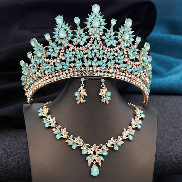 Cenmon Tiara and Necklace Earrings Jewelry Set