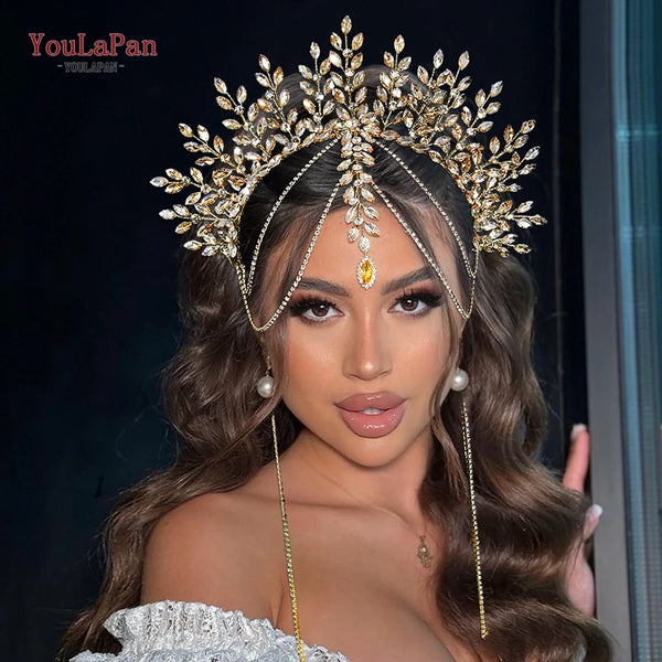 YouLaPan Handmade Rhinestone Wedding Crown Headband