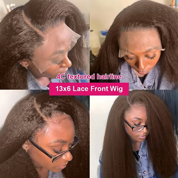 Wig Queen Yaki Straight HD Lace Frontal Human Hair Wig with Baby Hair
