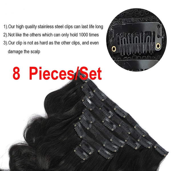 Eotltiue Brazilian Body Wave Remy Human Hair 8PC/Set Clip In Extensions