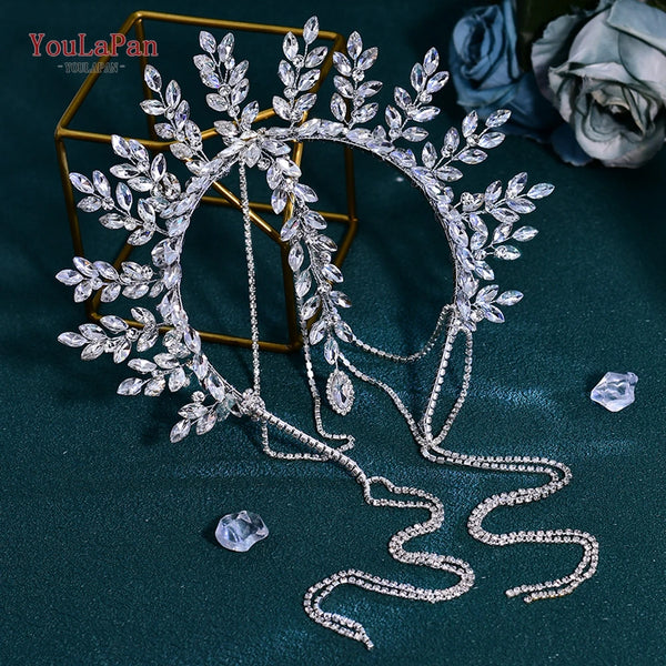 YouLaPan Handmade Rhinestone Wedding Crown Headband