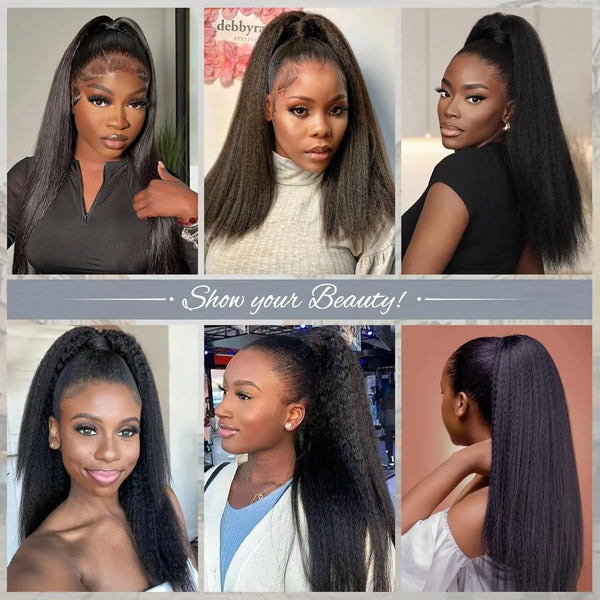 SerenaStar Brazilian Kinky Straight Drawstring Remy Human Hair Ponytail