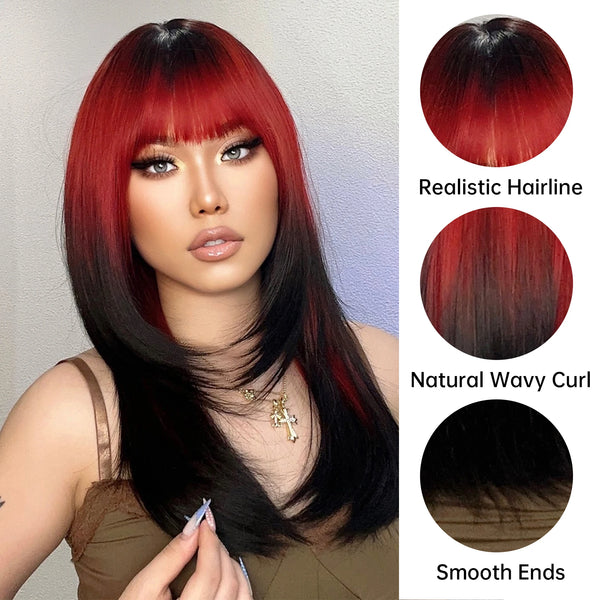 Henry Margu Synthetic Ombre Long Straight Layered Wig With Bangs