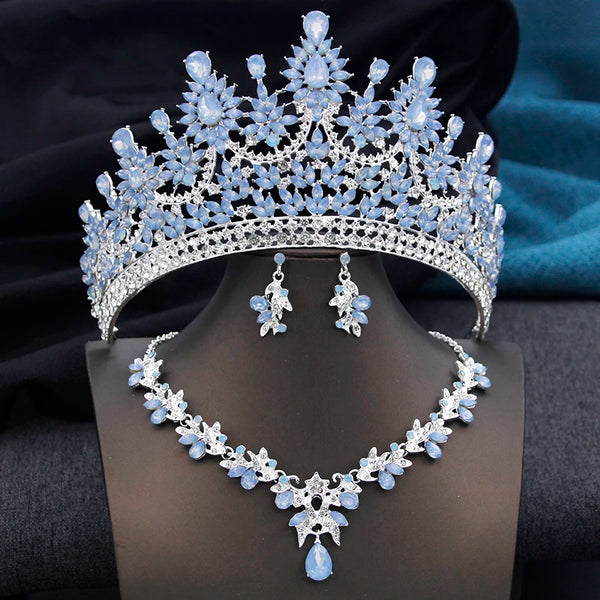 Cenmon Tiara and Necklace Earrings Jewelry Set