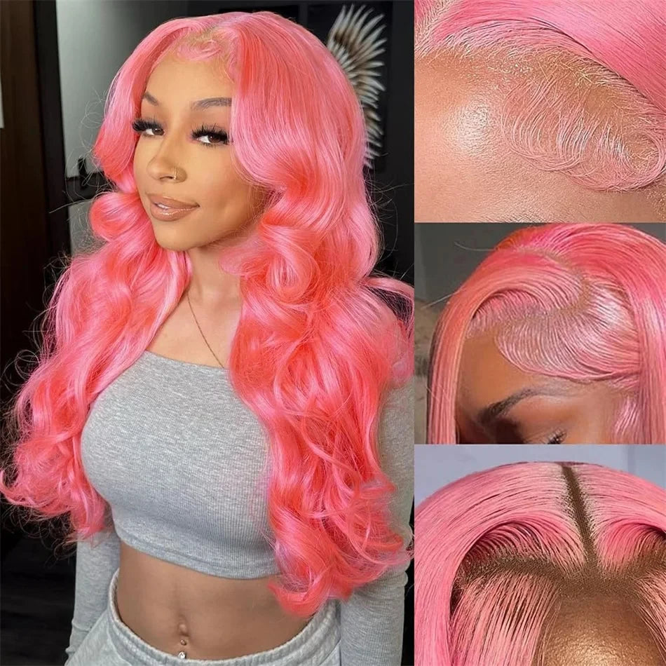 Finros Brazilian HD Lace Frontal Pink Human Hair Wig