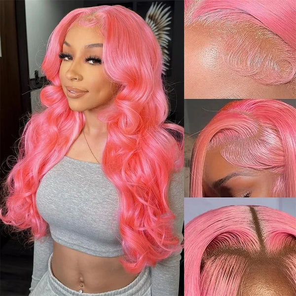 Finros Brazilian HD Lace Frontal Pink Human Hair Wig