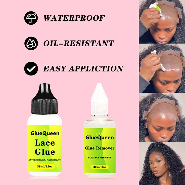 GlueQueen Waterproof Wig Glue Hair Rep/Glue Remover for Lace Front Wig