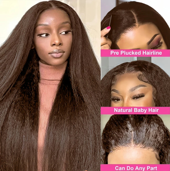 Wig Queen Yaki Straight HD Lace Frontal Human Hair Wig with Baby Hair