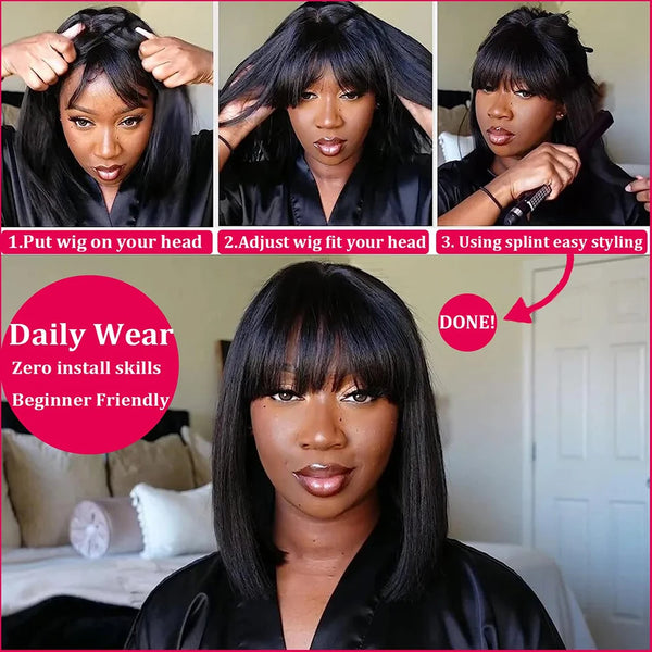 Wiggogo 3X1 Middle Part Lace Bob Human Hair Wig