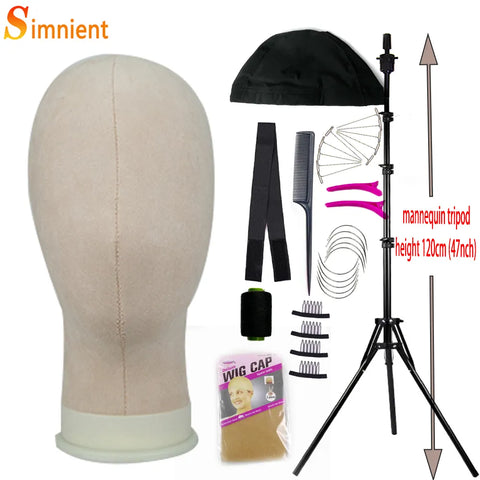 Simnient New Canvas Head Mannequin/Optional Adjustable Tripod For Wigs