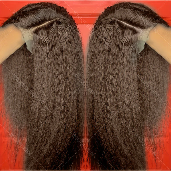 Wig Queen Yaki Straight HD Lace Frontal Human Hair Wig with Baby Hair