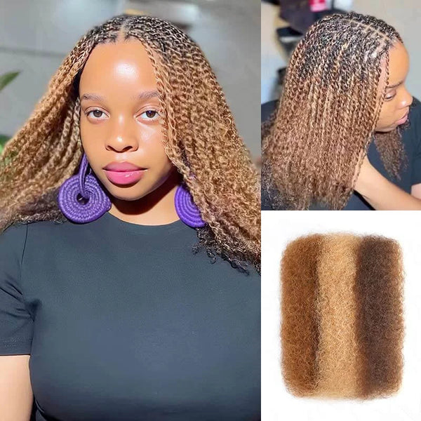 QVR Afro Kinky Bulk Three Colors P4/30/27 Human Hair For Braiding Dreadlock Hair 50g Per Pack Virgin Remy Human Hair Extensions