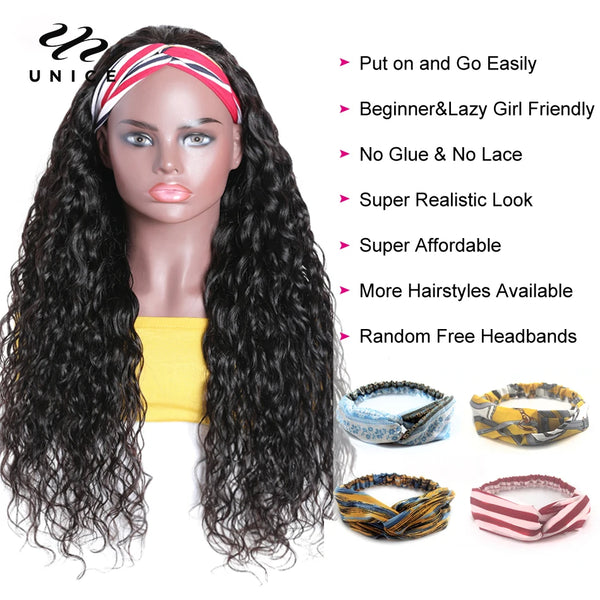 Unice Brazilian Water Wave Virgin Human Hair Headband Wig